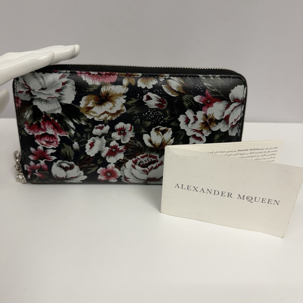 Alexander McQueen Zip Around Wallet Floral Skull Zipper Pulls Printed Both Sides